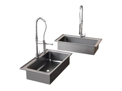 Modern Stainless Steel Kitchen Sink With Pull Out Faucet For Home Use 3d model