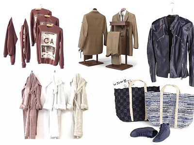 Various Stylish Clothing Items Including Coats Jackets Tops Bags And Shoes On 3d model Various Stylish Clothing Items Including Coats Jackets Tops Bags And Shoes On 3d model