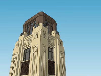 Beige Tower with Brown Roof Windows Decorative Carvings and Exterior Design 3d model
