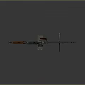 Military Weapon with Tripod Wooden Grip and Metal Components Setup