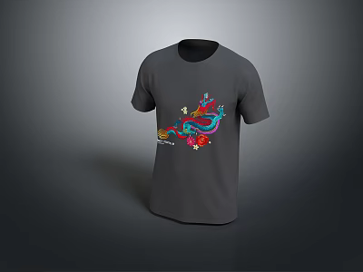 Gray Short Sleeve T-Shirt With Colorful Graphic Design For Casual Wear 3d model