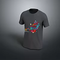 Gray Short Sleeve T-Shirt With Colorful Graphic Design For Casual Wear