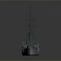 Vintage Battleship 3D Render With Multiple Masts Funnels Gray Hull Red Bottom 3d model