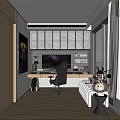 Modern Entertainment Room Interior With Gaming Chair TV Display Cabinets And Collectibles