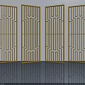 Golden Swing Doors With Geometric Patterns Four Panel Modern Interior Design 3d model