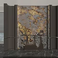 Modern Luxury Foyer Hallway With Golden Marble Accent Wall Console Table Dark Flooring