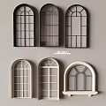 Arched Bay Windows With Grid Patterns In Black And White For Home Decor 3d model
