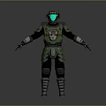 Sci Fi Armored Character With Green Helmet And Protective Suit Design 3d model