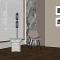 Modern Interior Design With Window Blinds Floor Lamp Stone Side Table And Gray Leather Chair