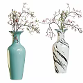 Two Decorative Vases Light Blue and White Black Spiral with Flowering Branches