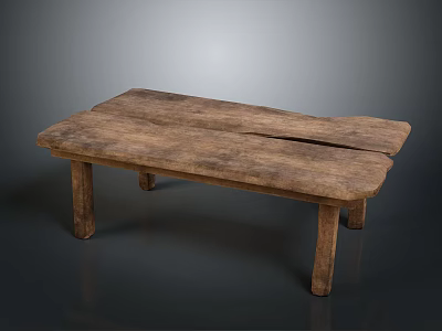 Rustic Solid Wood Table With Rectangular Top And Four Legs Design 3d model