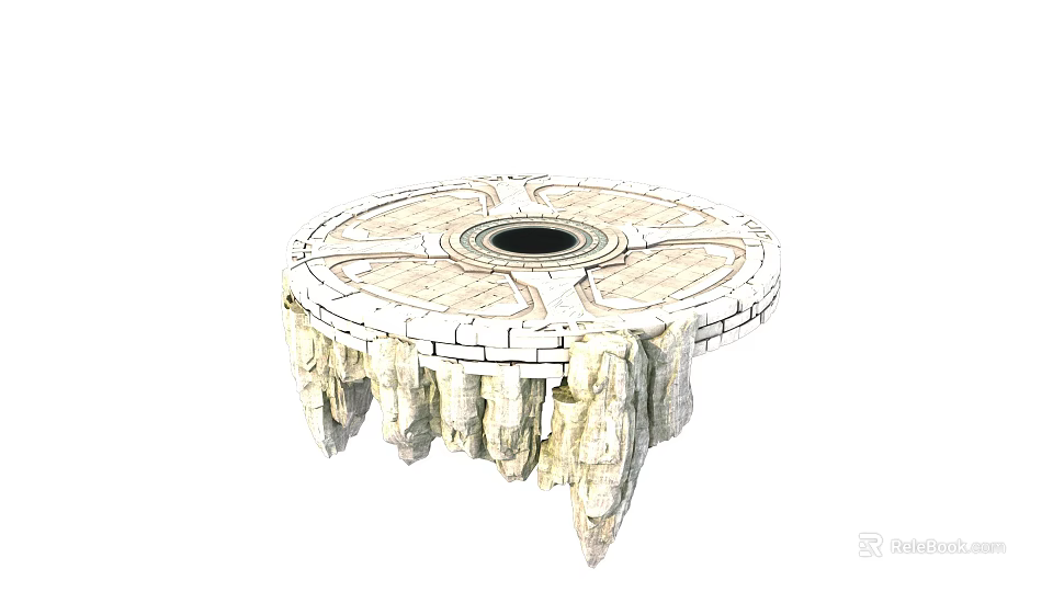Circular Stone Platform With Central Black Hole And Gear Pattern Rock Base 3d model