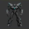 Sci Fi Mechanical Robot With Gray Armor Blue Glowing Lines And Complex Structure