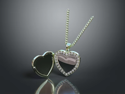 Stylish Open Heart Pendant Necklace With Diamond Accents And Gold Chain Design 3d model