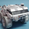 White Model Armored Vehicle With Large Wheels On Blueprint With Scissors