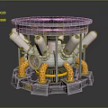 Industrial Mechanical Device With Silver Components Orange Pipes And Purple Core