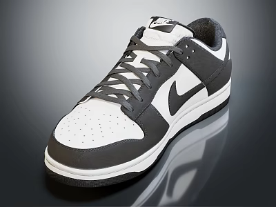 Black White Gray Leather Sneakers With Lace Up Design And Swoosh Logo Rubber Sole 3d model