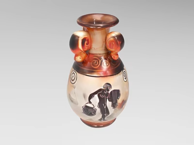 Traditional Ceramic Vase With Double Handles Brown And White Design Depicting Ancient Figure 3d model