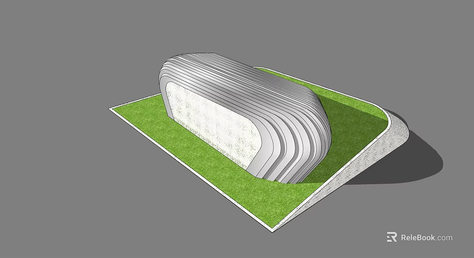 Wavy Design Tree Pit With Green Lawn And White Structure Gray Border 3d model 