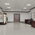 Traditional Office Interior With Dark Wooden Furniture Wall Paintings And Terrazzo Floor