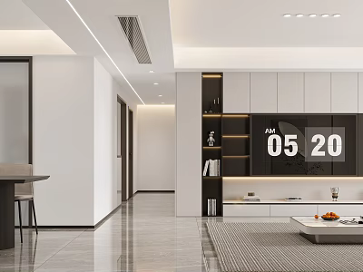 Modern Living Dining Room Interior Design With TV Wall Storage Cabinets And Coffee Table 3d model