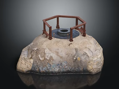Garden Ornament With Stone Base Hexagonal Wooden Fence And Circular Well Opening 3d model