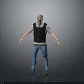 3D Character Rendering Headless Design Black Vest White Tshirt Blue Jeans Gray Background