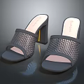 Women's Gray Mesh Block Heel Mules Stylish Open Toe Design For Fashionable Footwear