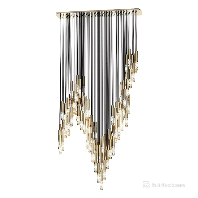 Elegant Modern Chandelier With Hanging Metallic Rods Silver Gold Accents And Light Bulbs 3d model 