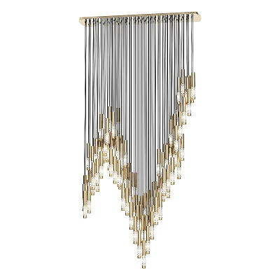 Elegant Modern Chandelier With Hanging Metallic Rods Silver Gold Accents And Light Bulbs 3d model