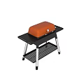 Orange Black Portable Stove With Rolling Stand And Lower Shelf Design