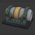 Industrial Cylindrical Equipment with Green Supports Yellow Stripe and Base Stand