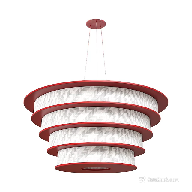 Red and White Multi Layered Circular Chandelier with Woven Texture Modern Design 3d model