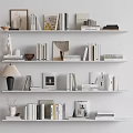 Modern Minimalist Decorative Ornament Combination On Floating Shelves With Books Statue Lamp And Vase
