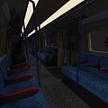 Subway Car Interior Featuring Blue And Red Seats Blue Handrails And Round Signs