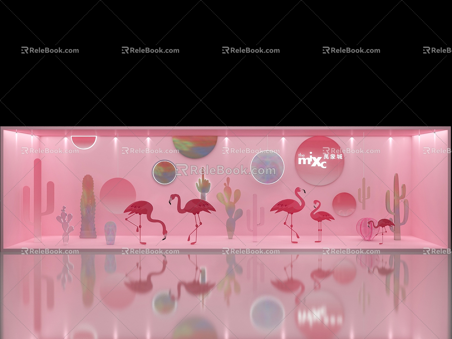 Window Commercial Display Flamingo Cactus 3d model