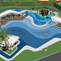 Colorful Water Themed Kids Play Area With Slides Pools And Palm Trees