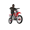 Man In Casual Jacket Riding Red Dirt Bike With Extended Arm Gesture