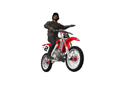 Man In Casual Jacket Riding Red Dirt Bike With Extended Arm Gesture 3d model