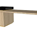Modern Dining Table With Wooden Top And Side Cabinet Black Countertop