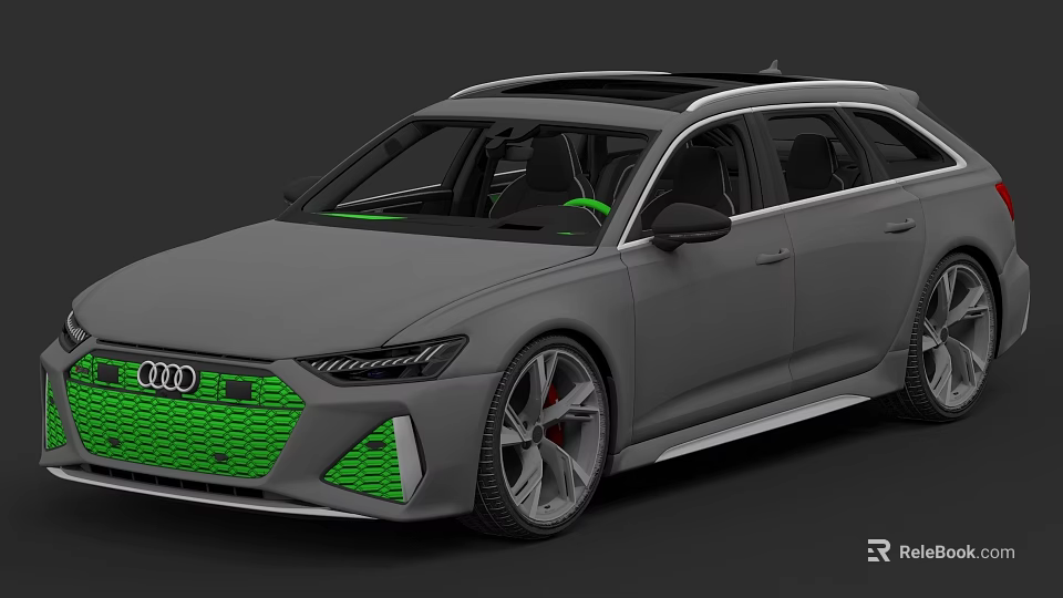 Gray Sporty Station Wagon With Green Grille And Silver Wheels Design 3d model 