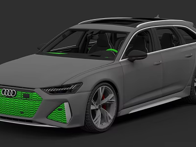 Gray Sporty Station Wagon With Green Grille And Silver Wheels Design 3d model