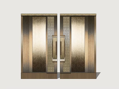 Symmetric Golden Decorative Doors With Intricate Carved Patterns And Wooden Frames 3d model
