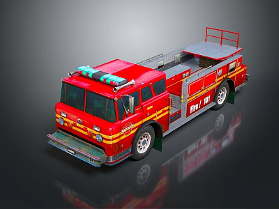 Red Classic Fire Truck With Rescue Ladder And Emergency Equipment 3d model