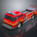 Red Classic Fire Truck With Rescue Ladder And Emergency Equipment