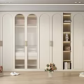 Modern White Wardrobe With Glass Doors And Open Shelves Storing Clothes Books And Decorations