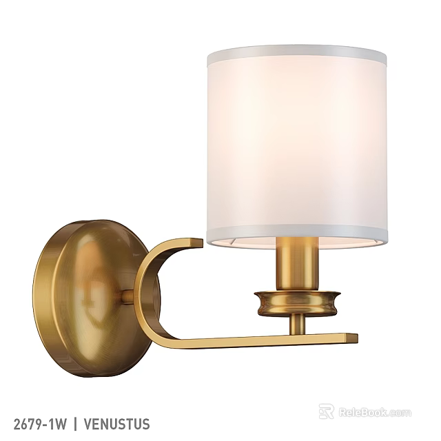 Elegant Brass Wall Sconce With White Fabric Lampshade And Modern Design 3d model 