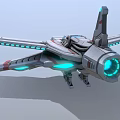 Futuristic Interstellar Spaceship Design With Glowing Blue Lights And Multiple Wings 3d model