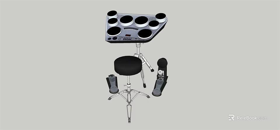 Electronic Drum Set with Drum Pads Stand Stool and Pedals for Music Practice 3d model 