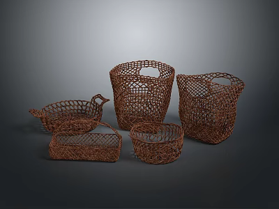Handwoven Storage Baskets In Various Sizes With Handles For Home Organization 3d model